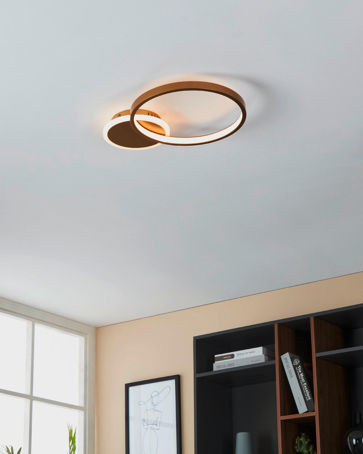 PLAFONIERĂ CU LED - alb/auriu, Basics, metal (40,5/29/5,5cm)