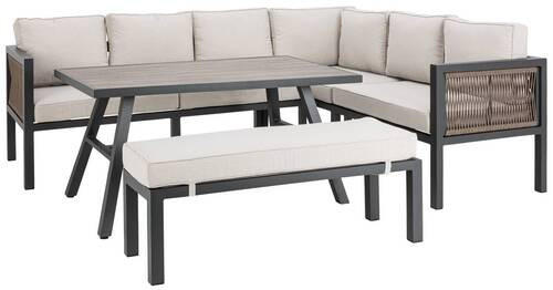 LOUNGEGARNITUR 242/195 cm Aluminium  - Dunkelgrau/Beige, Design, Kunststoff/Textil (242/195cm) - Amatio