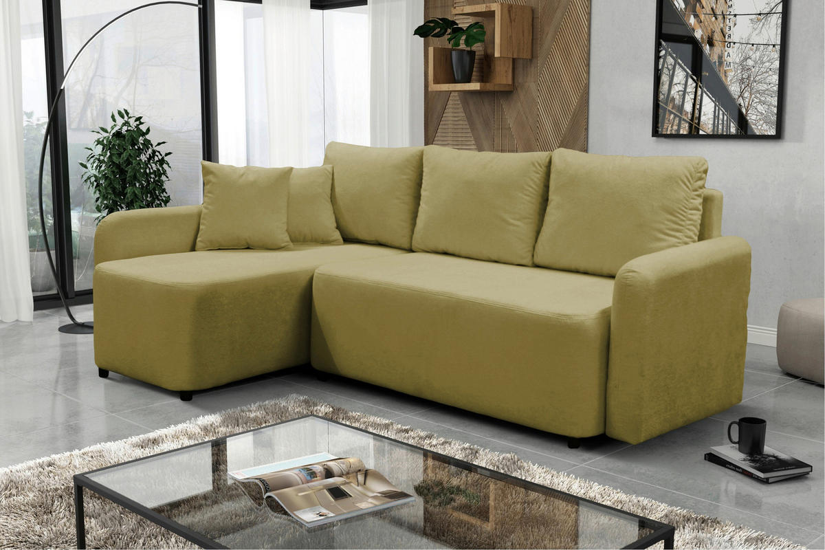 ECKSOFA STERN Grün Bouclé Zierkissen, Rückenkissen, Bettkasten  - Schwarz/Grün, Design, Kunststoff/Textil (152/207cm) - MID.YOU