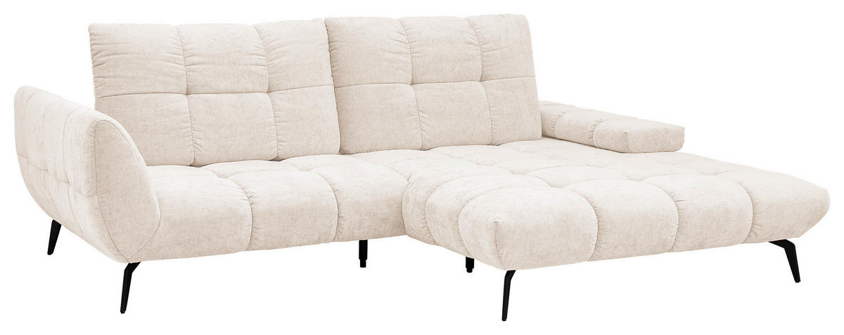 ECKSOFA Creme Flachgewebe Rücken echt, Sitztiefenverstellung  - Creme/Schwarz, KONVENTIONELL, Textil/Metall (273/211cm) - SetOne by Musterring