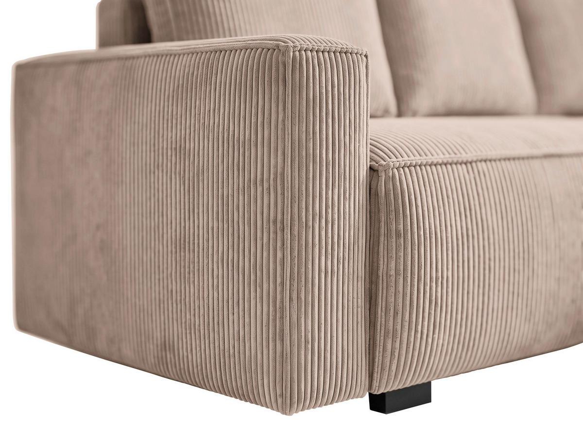 ECKSOFA Beige Cord Rückenkissen, Bettkasten, Schlaffunktion, Rücken echt, Liegefläche im Originalstoff  - Beige/Schwarz, MODERN, Kunststoff/Textil (232/140cm) - Xora