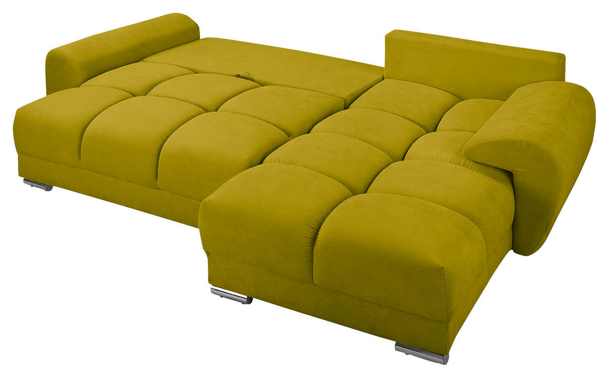 ECKSOFA in Mikrofaser Grün  - Silberfarben/Grün, Design, Textil/Metall (256/175cm) - Livetastic