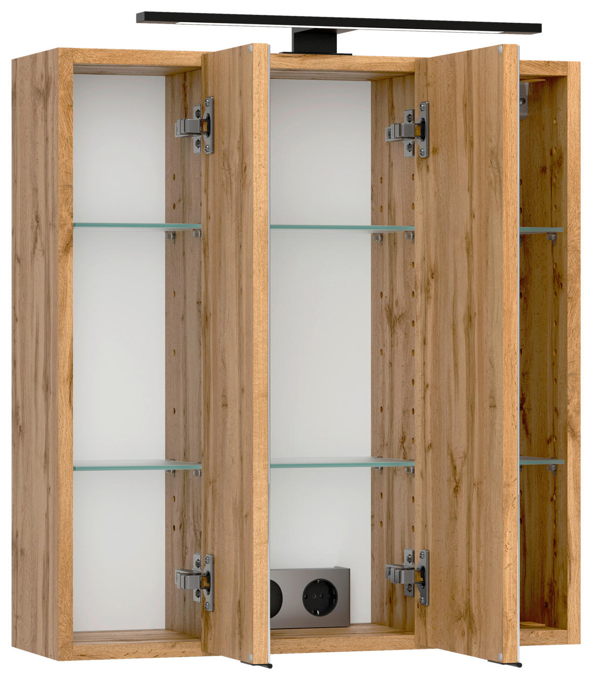 SPIEGELSCHRANK 60/67,5/20 cm  - Eiche Wotan/Schwarz, MODERN, Glas/Holzwerkstoff (60/67,5/20cm) - Held