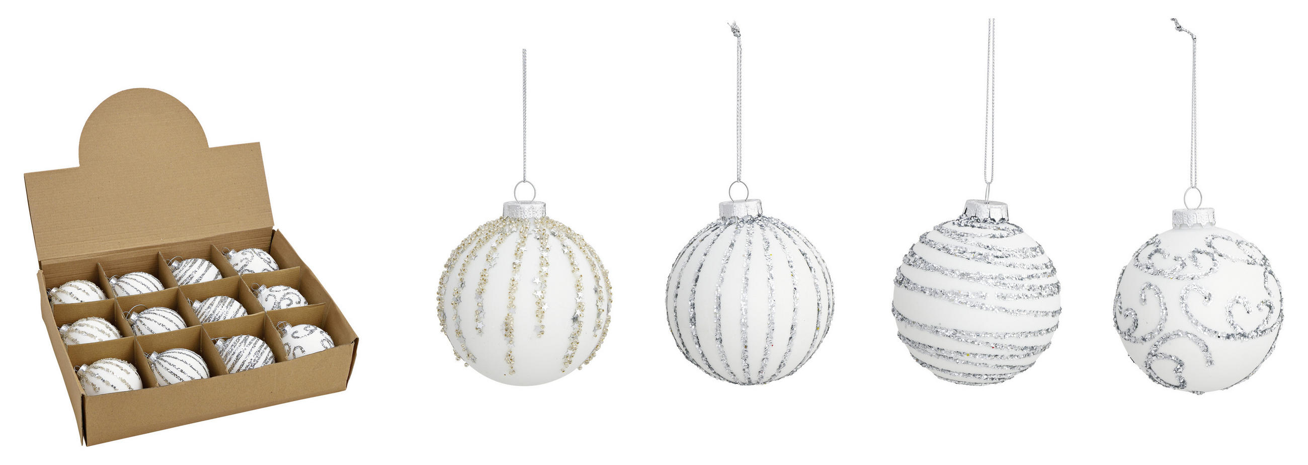 CHRISTBAUMKUGEL-SET 8 cm 12-teilig - Silberfarben/Weiß, Trend, Glas (8cm) - X-Mas