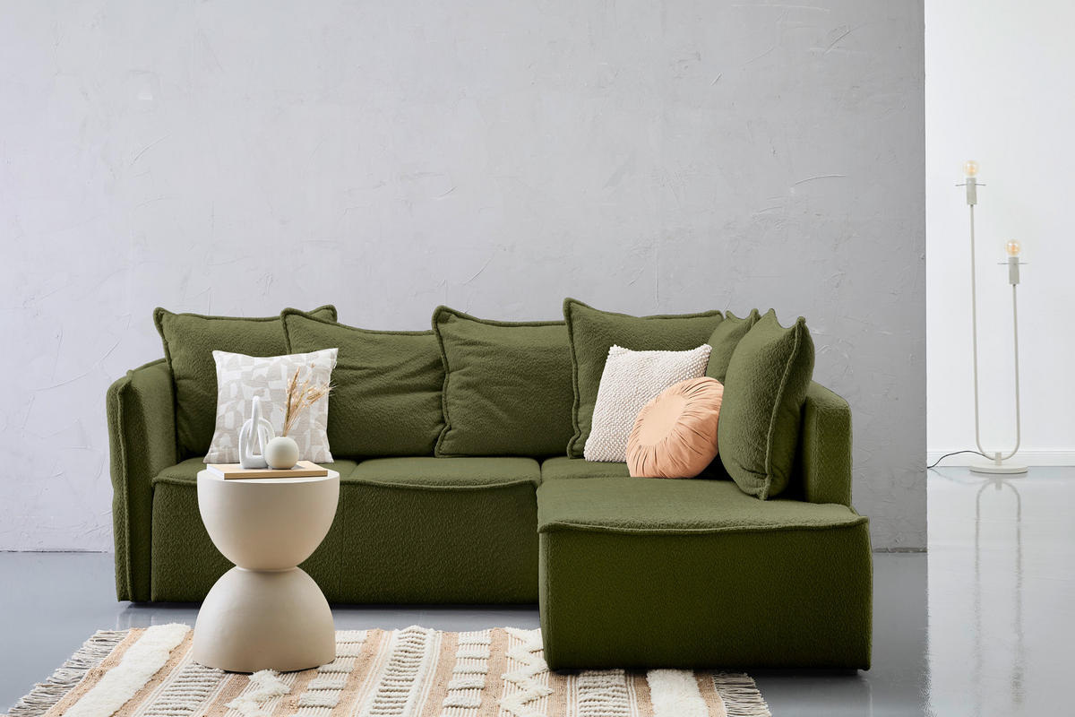 ECKSOFA in Chenille Olivgrün  - Schwarz/Olivgrün, Konventionell, Kunststoff/Textil (233/193cm) - Carryhome