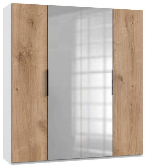 DREHTÜRENSCHRANK 200/216/58 cm 4-türig Weiß, Eichefarben  - Chromfarben/Eichefarben, MODERN, Holzwerkstoff (200/216/58cm) - MID.YOU