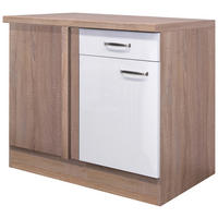 ECKUNTERSCHRANK 110/86/60 cm  in Sonoma Eiche, Weiß Hochglanz  - Edelstahlfarben/Weiß Hochglanz, MODERN, Holzwerkstoff/Metall (110/86/60cm) - FlexWell