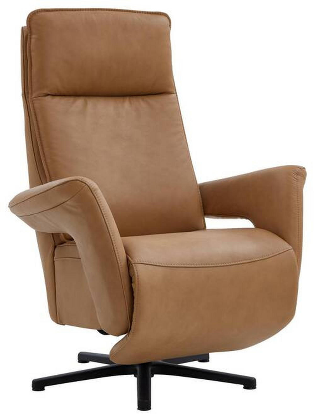 RELAXSESSEL Echtleder Relaxfunktion, Fußteilverstellung    - Schwarz/Honig, Design, Leder/Metall (83/112/87-174cm) - Valdera