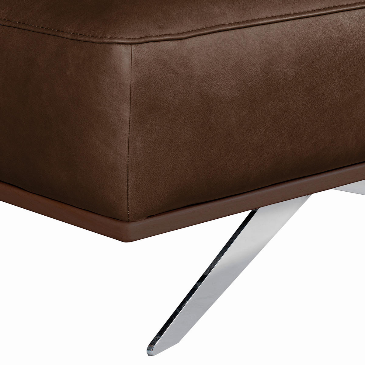 HOCKER in Leder Dunkelbraun  - Chromfarben/Dunkelbraun, Design, Leder/Metall (95cm) - Livetastic