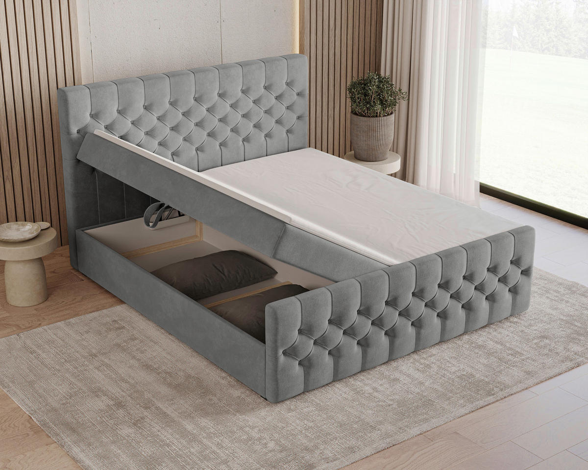 BOXBETT 180/200 cm  in Graphitfarben  - Schwarz/Graphitfarben, MODERN, Kunststoff/Textil (180/200cm) - Chameo