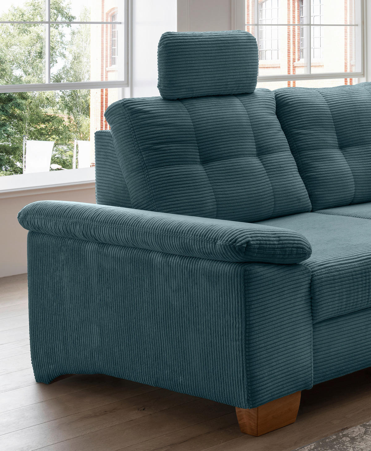 ECKSOFA in Cord Petrol  - Petrol/Naturfarben, Modern, Holz/Textil (270/176cm) - Livetastic