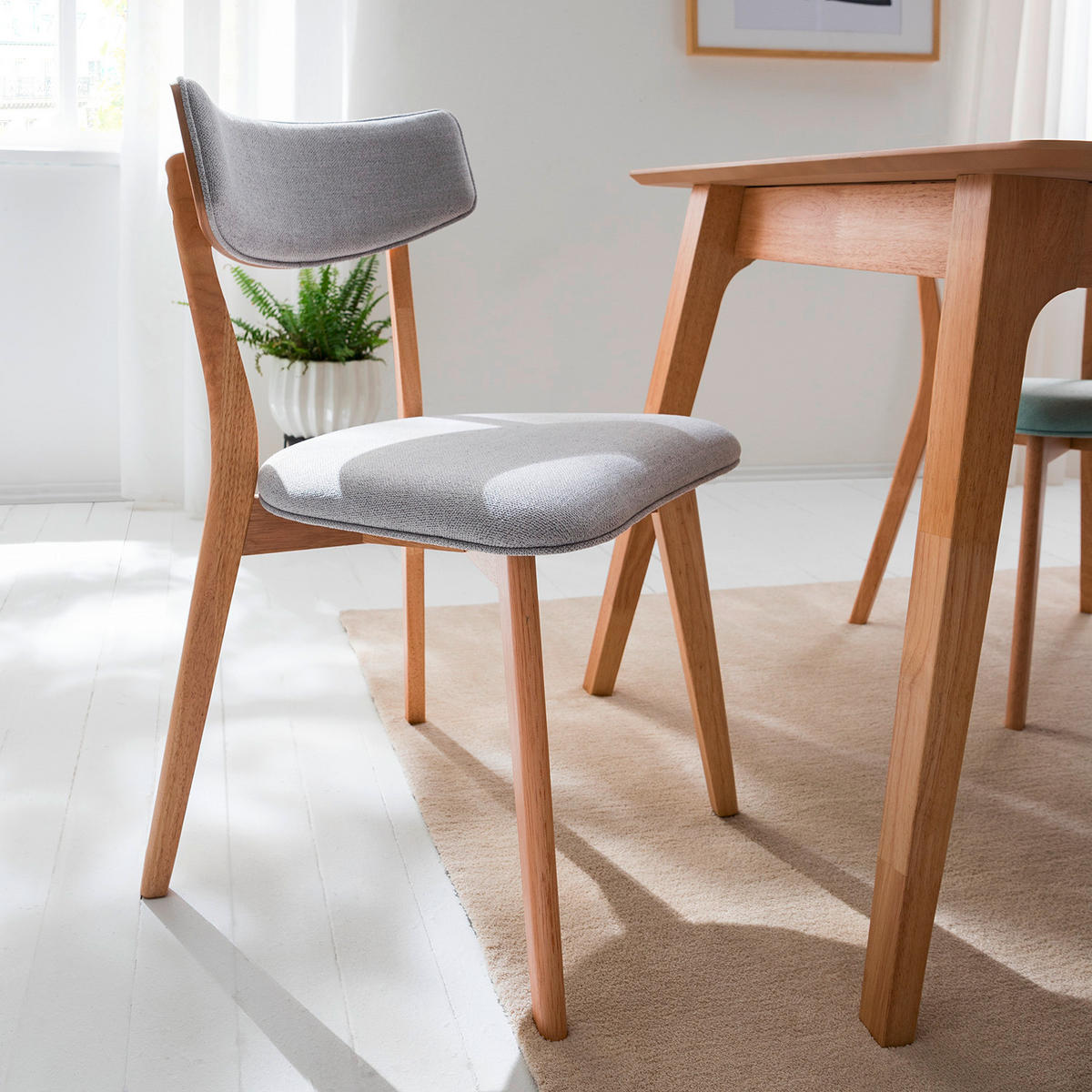 STUHL Flachgewebe Naturfarben, Hellgrau Kautschukholz massiv  - Hellgrau/Naturfarben, MODERN, Holz/Textil (49.5/80/49.5cm) - home24