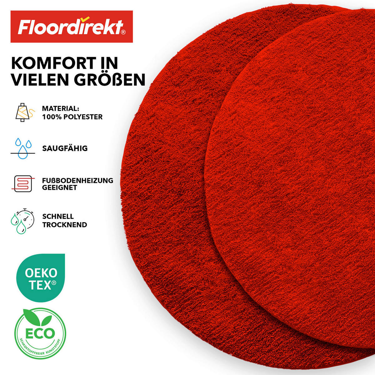 BADEMATTE SKY Rot 95 cm  - Rot, Basics, Kunststoff/Textil (95cm) - Floordirekt