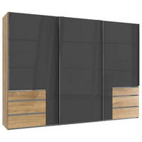 SCHWEBETÜRENSCHRANK in Grau, Eichefarben  - Chromfarben/Eichefarben, Modern, Holzwerkstoff (300/216/65cm) - MID.YOU