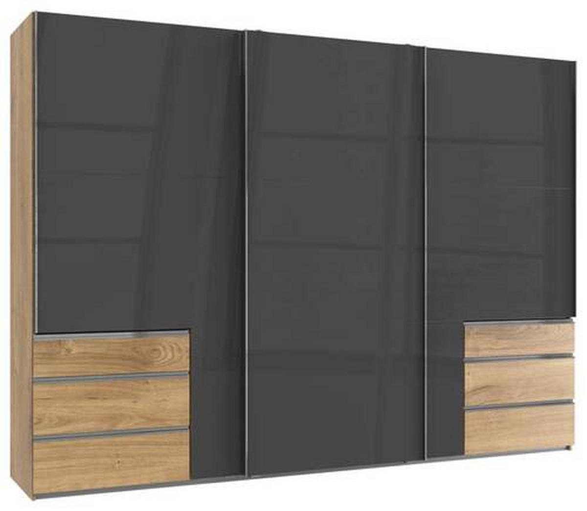 SCHWEBETÜRENSCHRANK in Grau, Eichefarben  - Chromfarben/Eichefarben, Modern, Holzwerkstoff (300/216/65cm) - MID.YOU