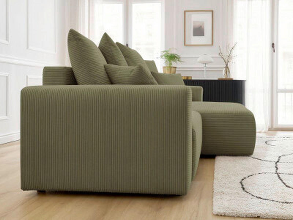 ECKSOFA Ottomane rechts  ATILLA Hellgrün Cord  - Schwarz/Hellgrün, MODERN, Kunststoff/Textil (244/149cm)