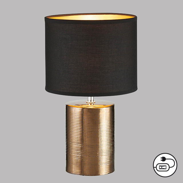 ASZTALI LÁMPA - bronz/fekete, Konventionell, textil/kerámia (14/14/35cm)