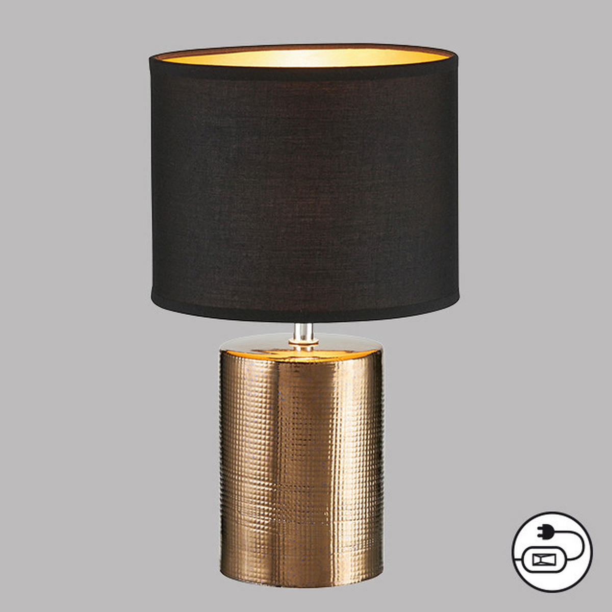 ASZTALI LÁMPA - bronz/fekete, Konventionell, textil/kerámia (14/14/35cm)
