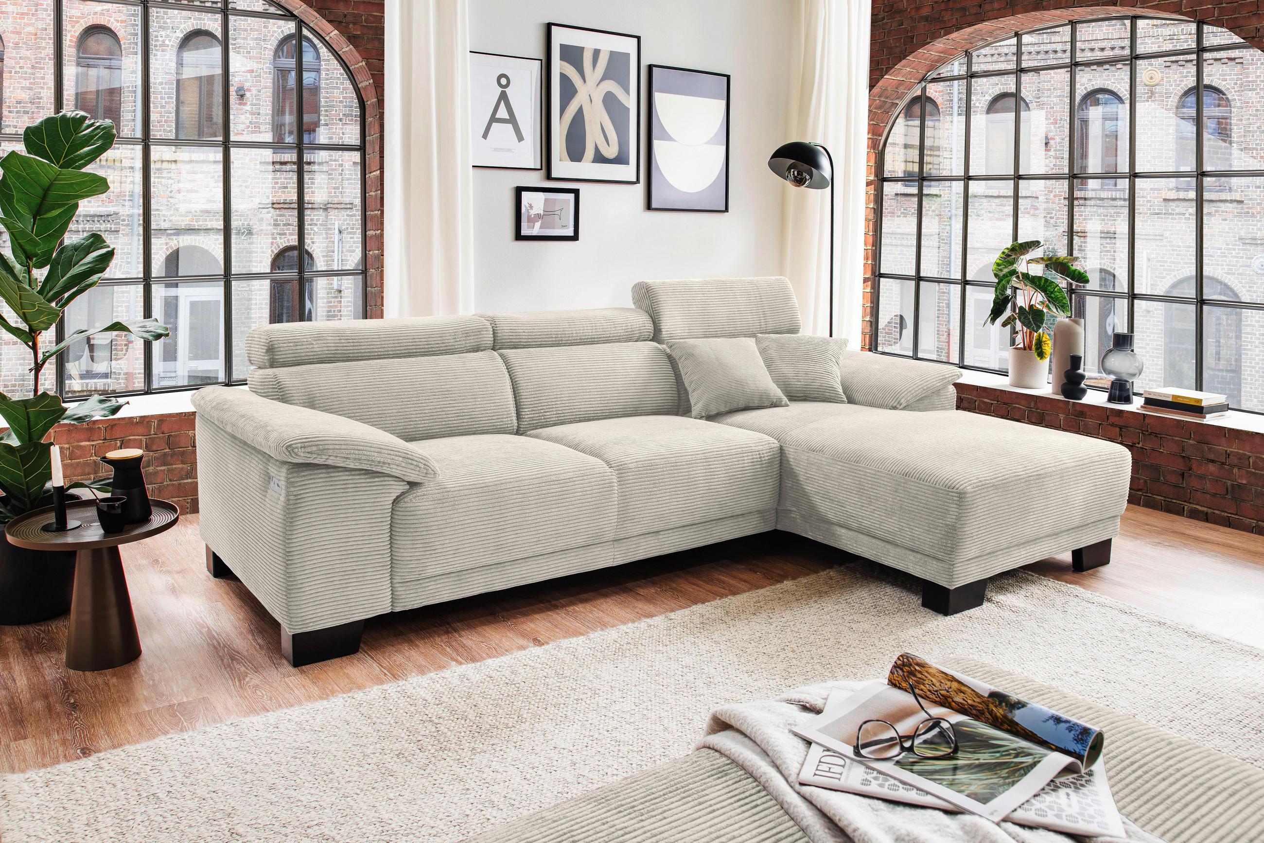 ECKSOFA in Cord Naturfarben  - Schwarz/Naturfarben, Design, Holz/Textil (270/174cm) - Pure Home Lifestyle