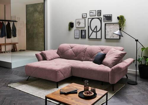 ECKSOFA Flieder Webstoff  - Flieder/Schwarz, Design, Textil/Metall (173/244cm) - Moderano