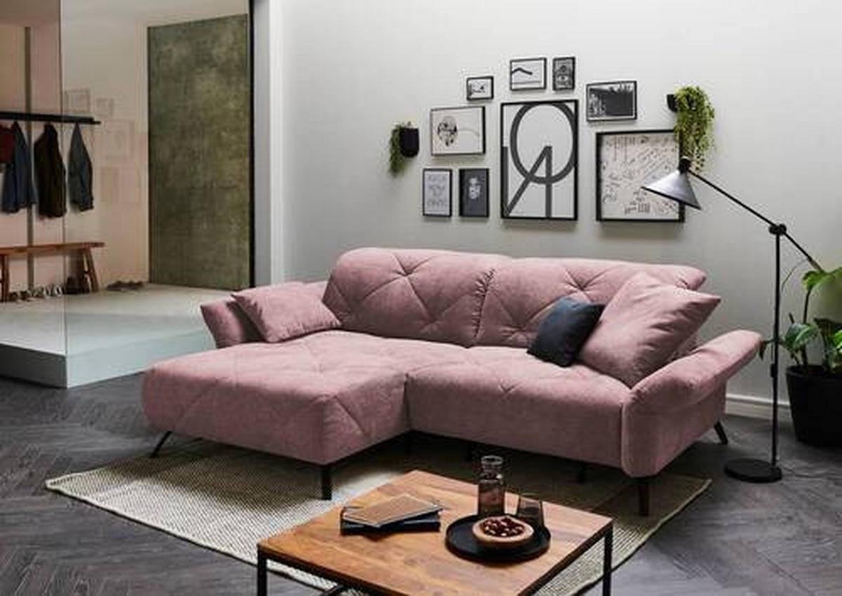 ECKSOFA in Webstoff Flieder  - Flieder/Schwarz, Design, Textil/Metall (173/244cm) - Moderano