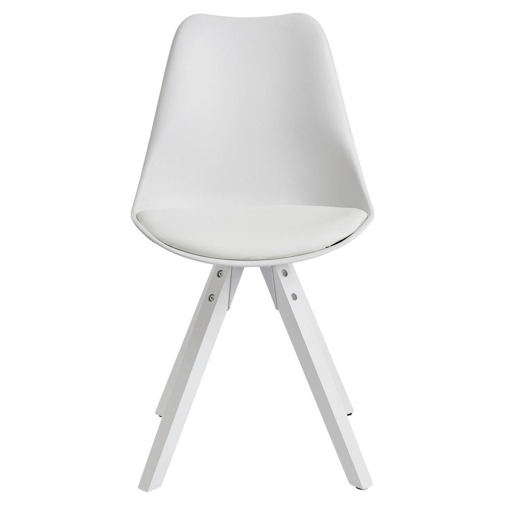 Thumbnail - Mid.you Stuhl-Set, Weiß, Kunststoff, Textil, Kautschukholz, massiv, konisch, 49x87x52 cm, abwischbar, Esszimmer, Stühle,...