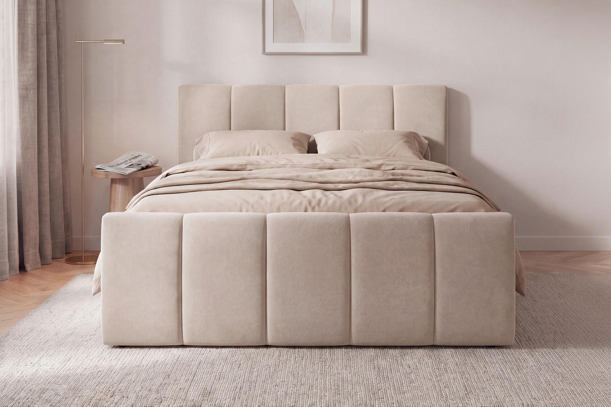BOXSPRINGBETT 140/200 cm,  in Greige, Topper, Bettkasten, gepolstertes Kopfteil, H2 + H2 = mittel  - Greige/Schwarz, Basics, Kunststoff/Textil (140/200cm) - Boxxx