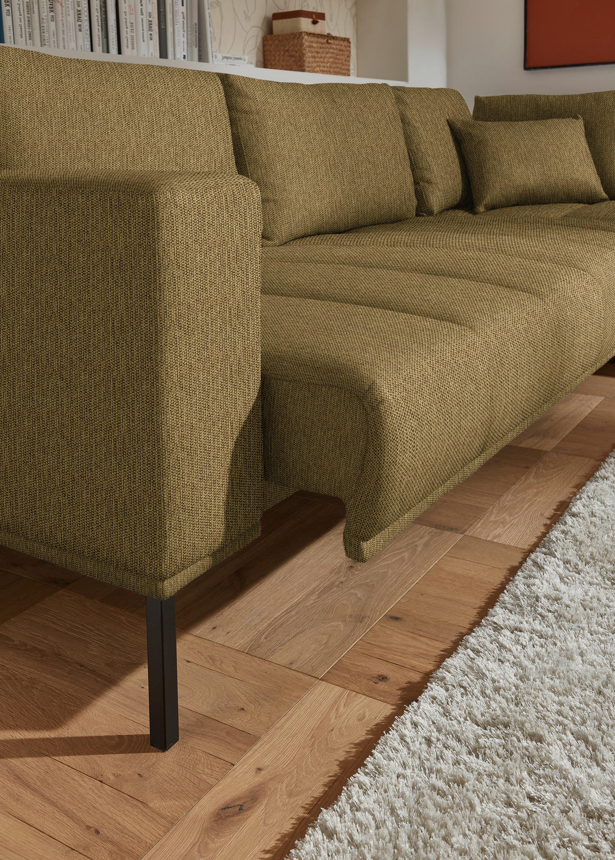 ECKSOFA  in Flachgewebe Messingfarben  308/270 cm  - Messingfarben/Schwarz, Design, Textil/Metall (308/270cm) - Pure Home Lifestyle