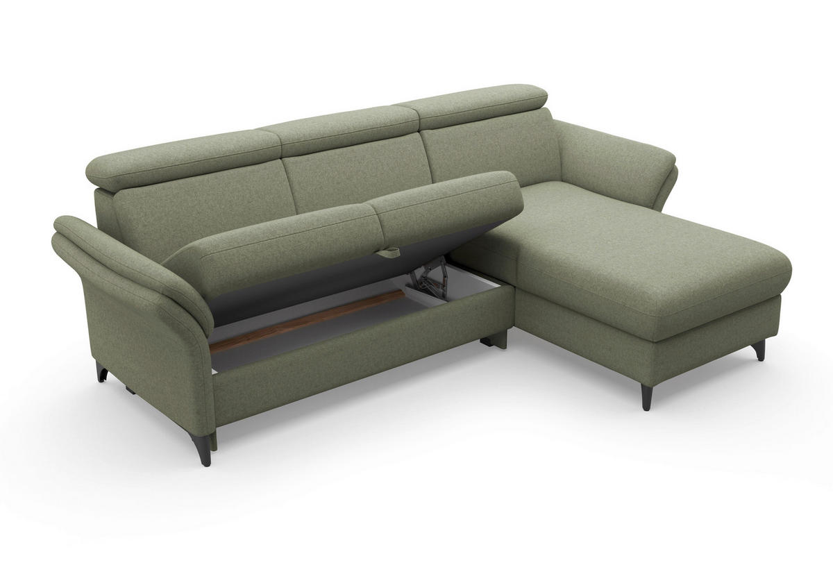 ECKSOFA GLENDALE E in Flachgewebe Olivgrün  253/166 cm  - Schwarz/Olivgrün, KONVENTIONELL, Textil/Metall (253/166cm) - Sit & More