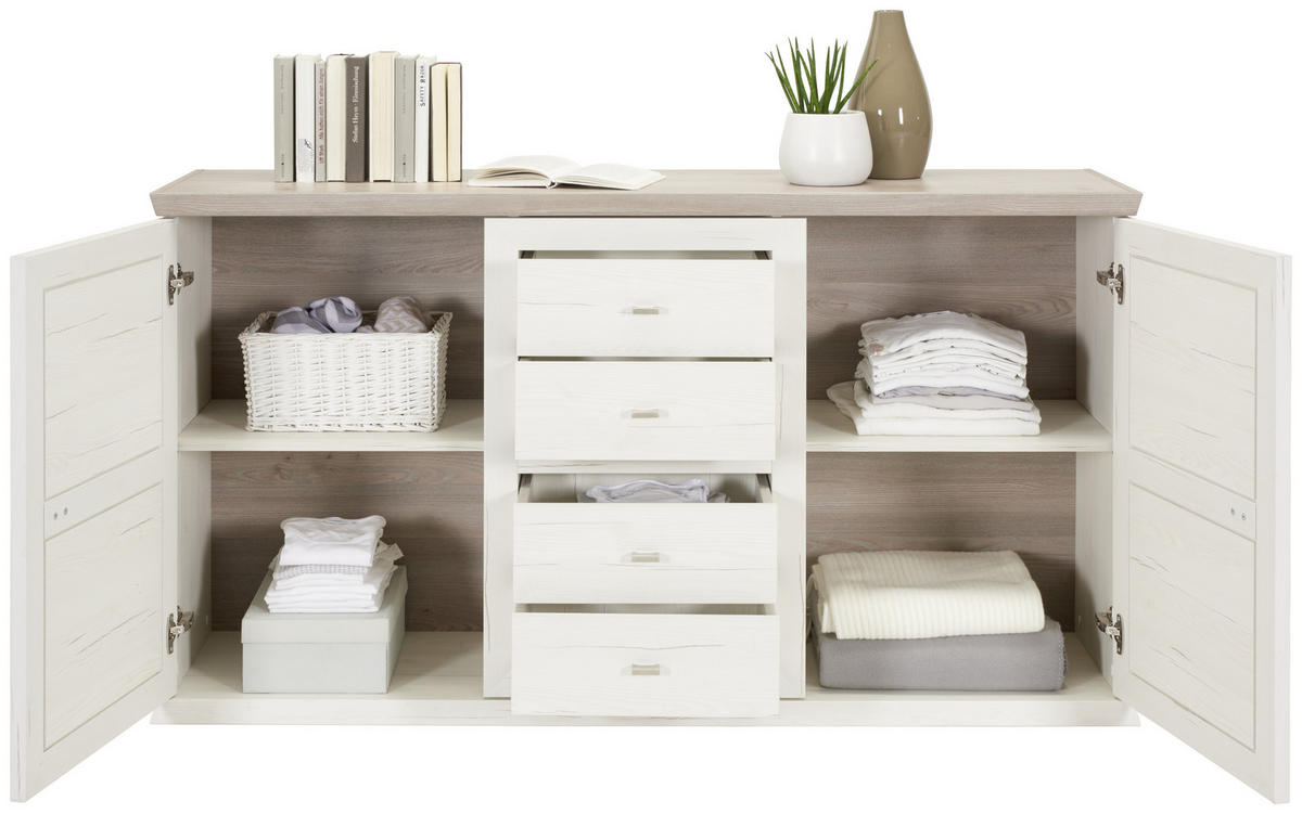 SIDEBOARD 160/89/43 cm  in Grau, Weiß  - Weiß/Grau, LIFESTYLE, Holzwerkstoff/Metall (160/89/43cm) - Hom`in