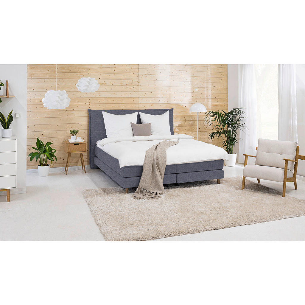 Thumbnail - home24 Boxspringbett, Zwetschge, Textil, H2, 7-Zonen, Höhe ca. 21 cm, 160x200 cm, gepolstertes Kopfteil, Topper durchgeh...