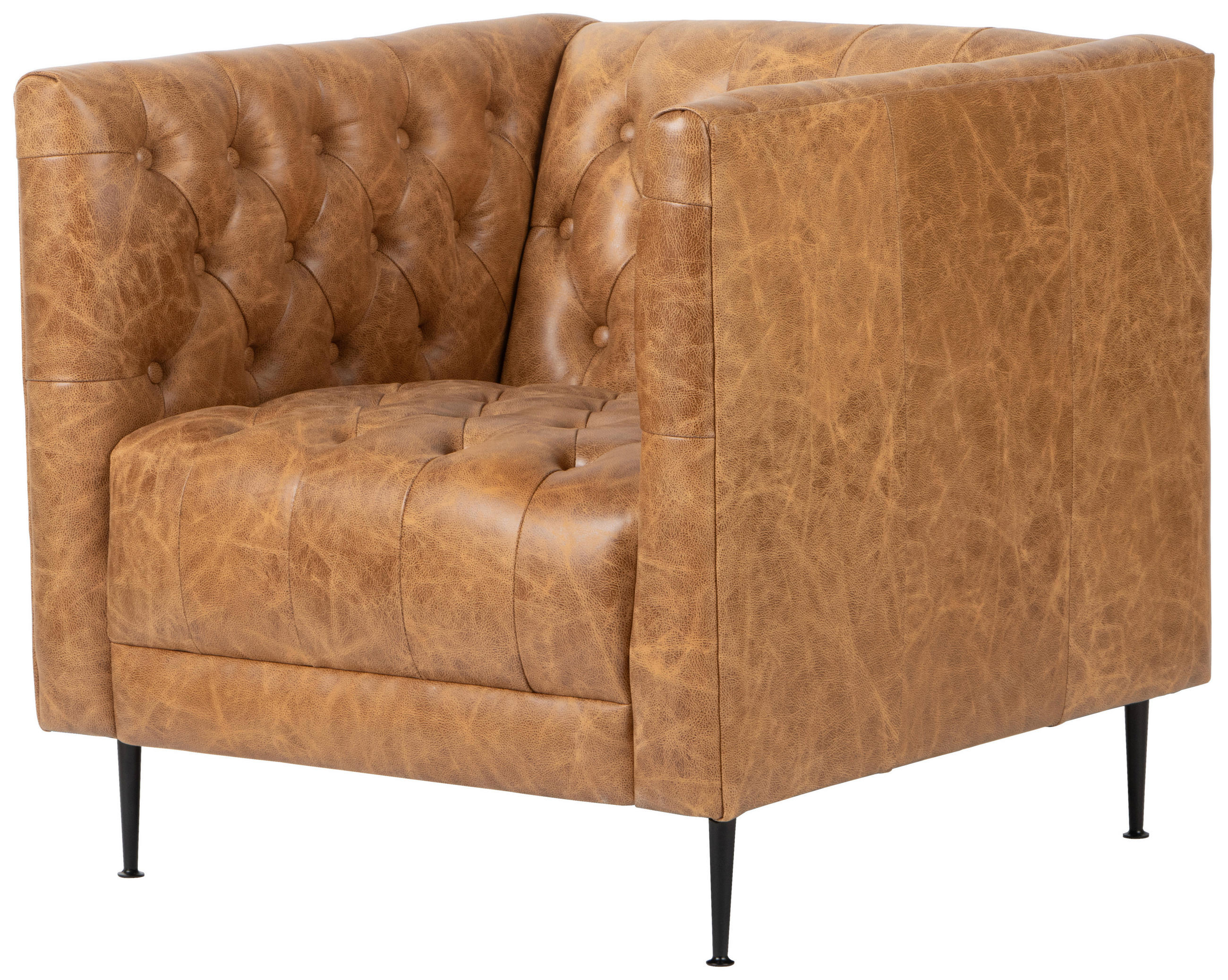 CHESTERFIELD-SESSEL Echtleder Cognac  - Cognac/Schwarz, LIFESTYLE, Leder/Metall (78/81/73,5cm) - Livetastic