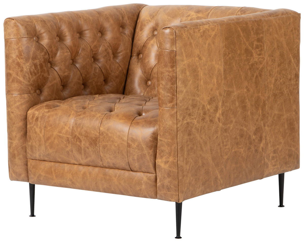 CHESTERFIELD-SESSEL Echtleder Cognac  - Cognac/Schwarz, LIFESTYLE, Leder/Metall (78/81/73,5cm) - Livetastic