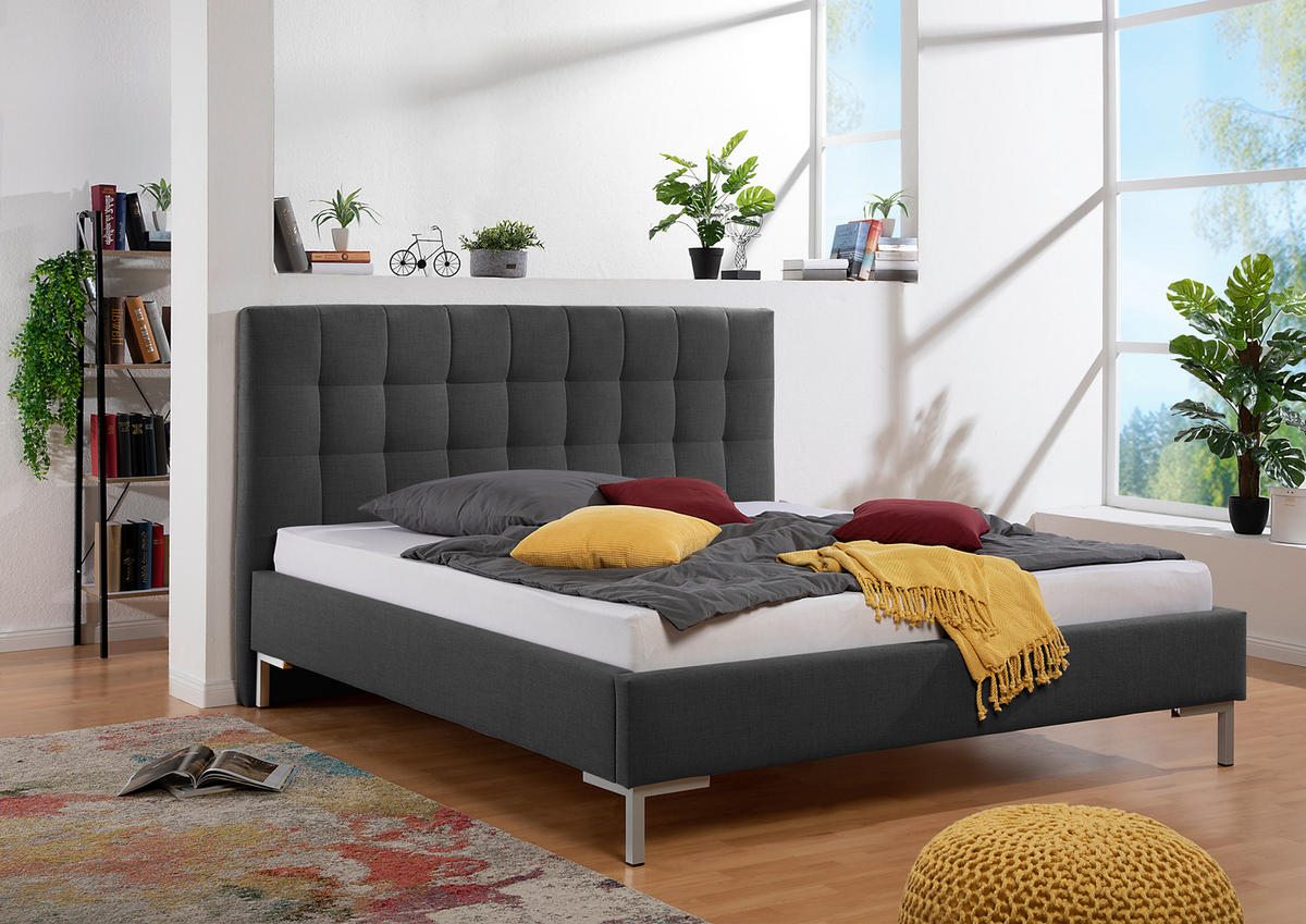 POLSTERBETT  in Anthrazit,  - Anthrazit/Silberfarben, MODERN, Textil/Metall (213/117/210cm) - Livetastic