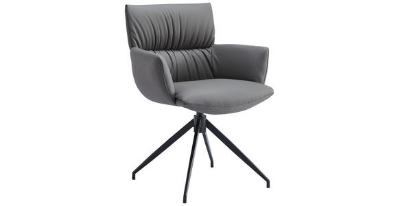 ARMLEHNSTUHL in Eisen Echtleder pigmentiert - Anthrazit/Schwarz, Design, Leder/Metall (64/86/63cm) - Dieter Knoll