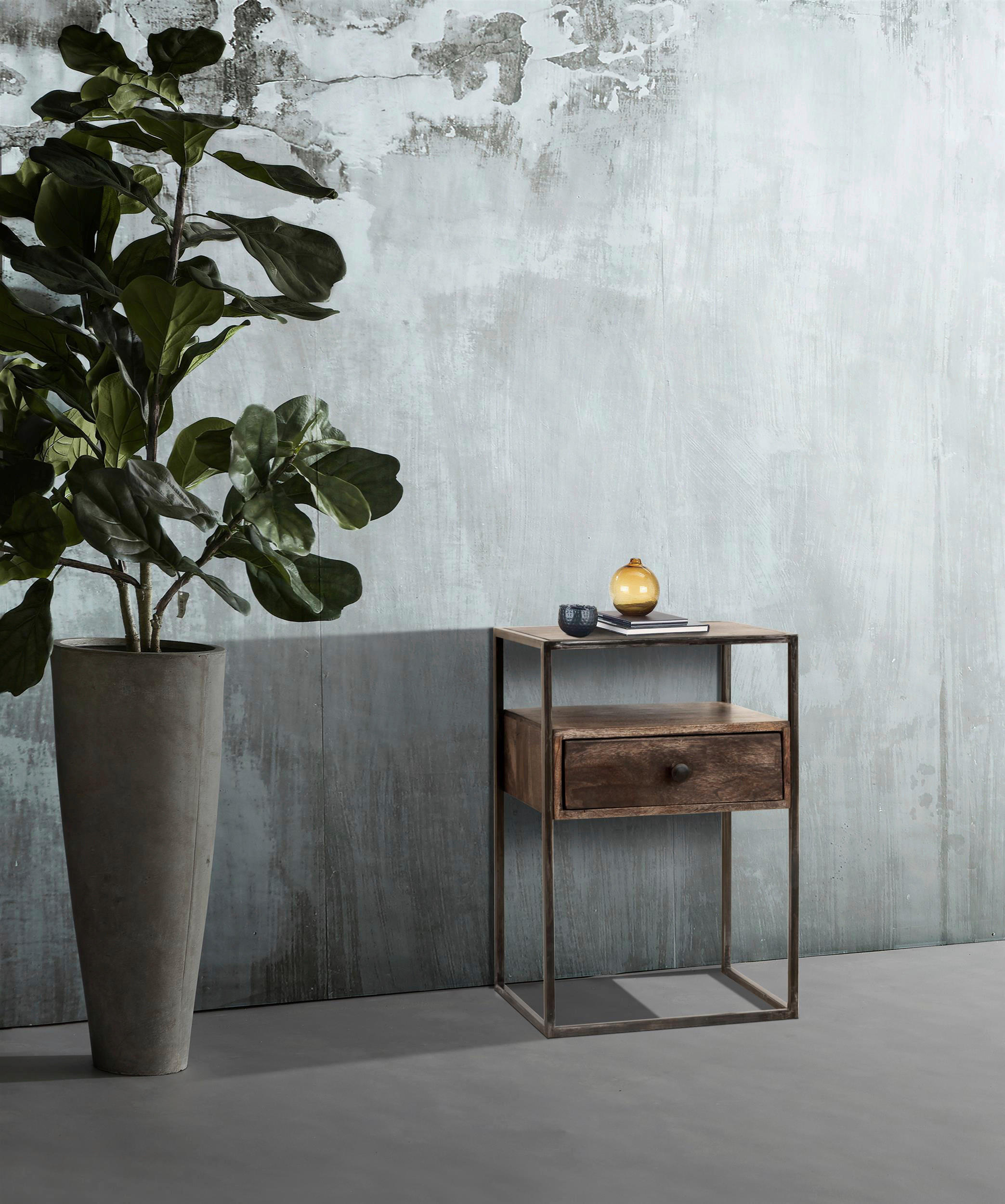 BEISTELLTISCH in Holz 45/30/66 cm  - Naturfarben/Grau, KONVENTIONELL, Holz/Metall (45/30/66cm) - Livetastic
