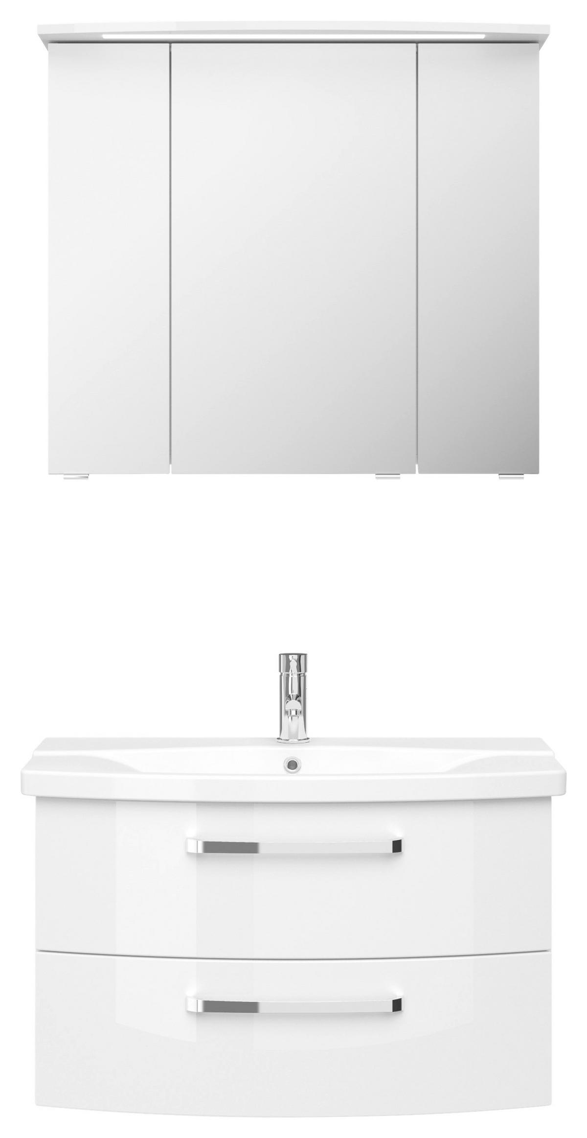 FÜRDŐSZOBABÚTOR - krómszínű/magasfényű fehér, Modern, faalapú anyag/üveg (84cm) - Sadena