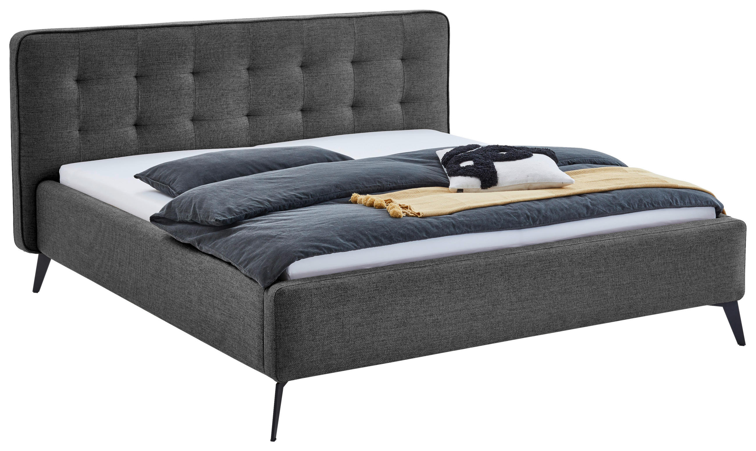 POLSTERBETT 180/200 cm,  in Anthrazit,  - Anthrazit/Schwarz, Design, Textil/Metall (180/200cm) - Lomoco