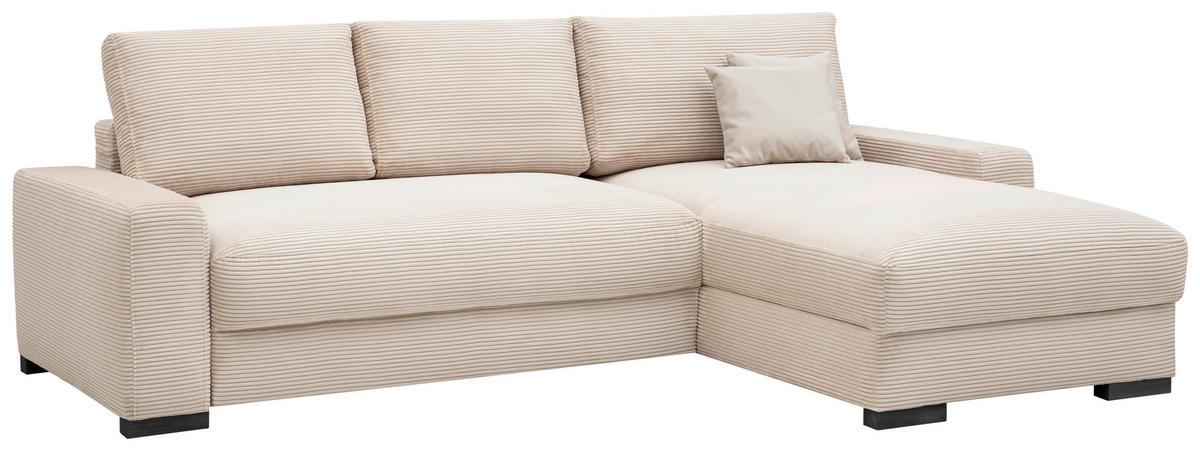 ECKSOFA in Cord Creme  - Creme/Schwarz, Design, Holz/Textil (264/184cm) - Stylife