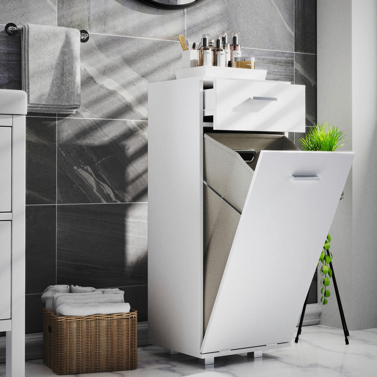 MIDISCHRANK 40/101/35 cm  - Weiss/Silberfarben, Modern, Holzwerkstoff/Kunststoff (40/101/35cm) - MID.YOU