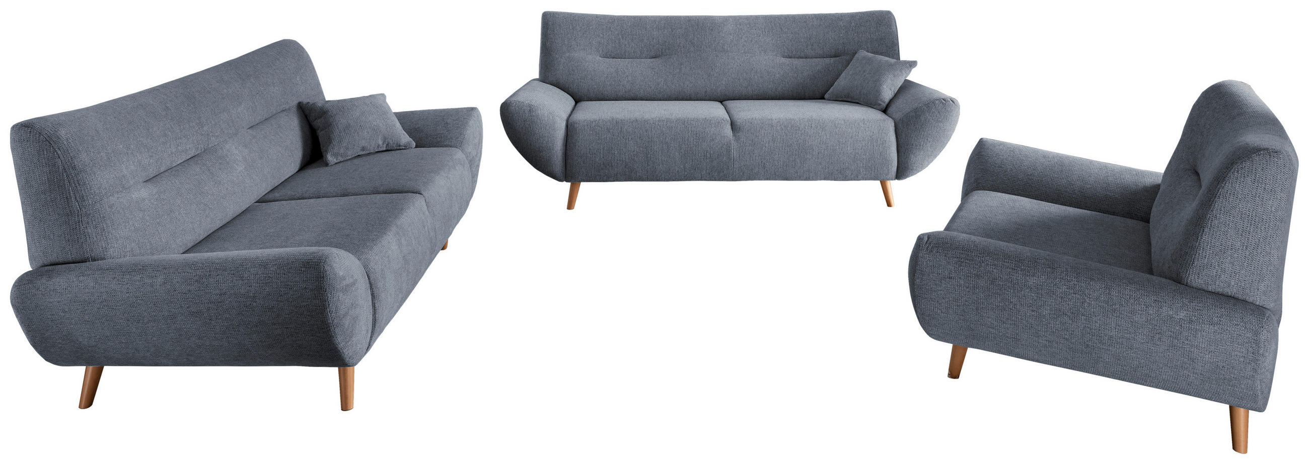 3-SITZER-SOFA in Chenille Hellblau  - Wildeiche/Hellblau, MODERN, Holz/Textil (205/81/90cm) - MID.YOU