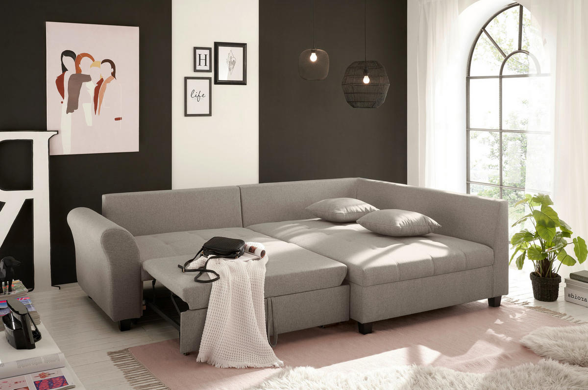 HÖRNSOFFA i vävt tyg sandfärgad  - sandfärgad/svart, Modern, textil/plast (252/175cm) - Livetastic
