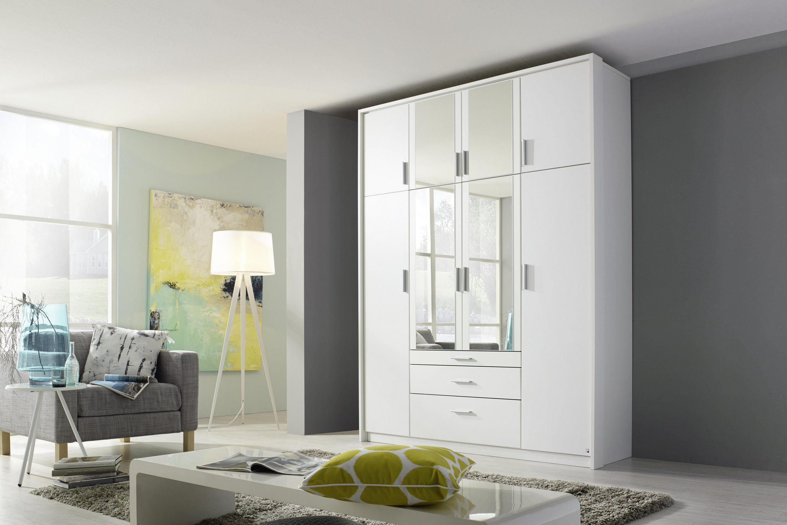 DREHTÜRENSCHRANK in Weiss, Klar - Klar/Weiss, Design, Glas/Holzwerkstoff (185/231/56cm) - Rauch Möbel