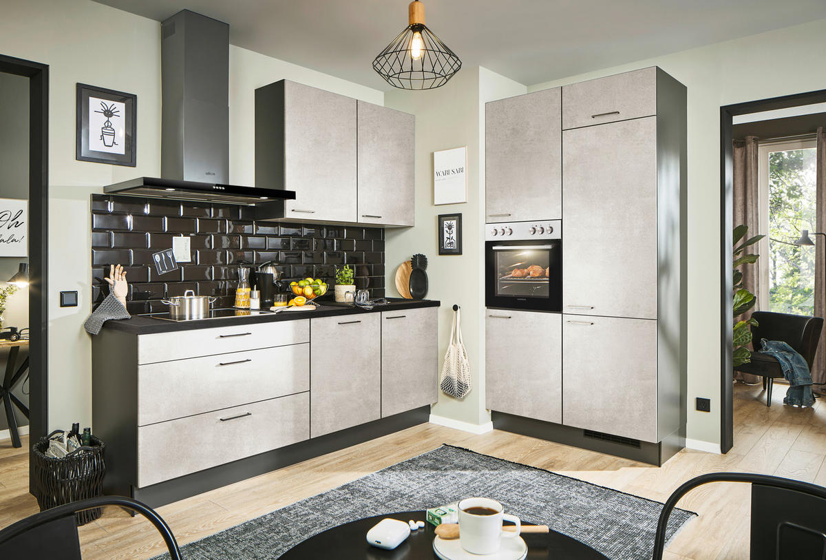 ECKKÜCHE 220/120 cm  in Graphitfarben, Schwarz, Grauweiß  - Grauweiß/Schwarz, Design, Holzwerkstoff/Metall (220/120cm) - Xora