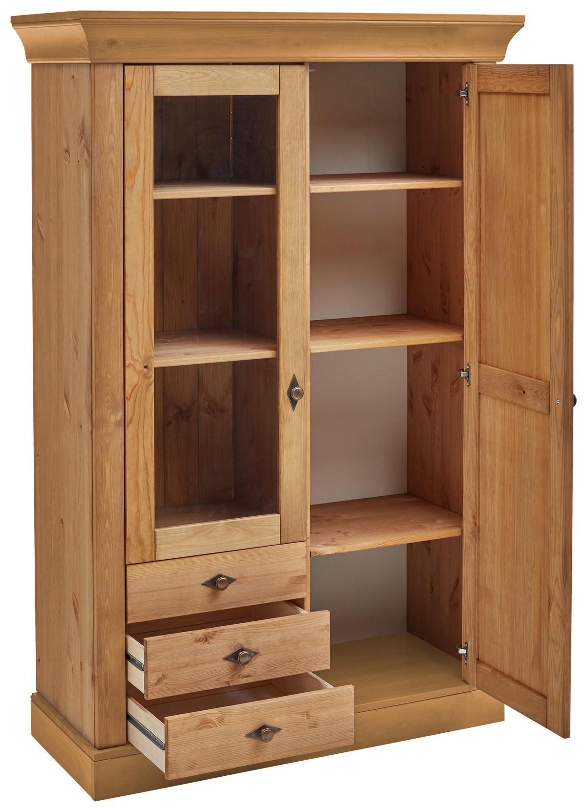 VITRINE in massiv Kiefer Laugenfarbig  - Laugenfarbig/Kupferfarben, ROMANTIK / LANDHAUS, Glas/Holz (108/163/45cm) - Boxxx