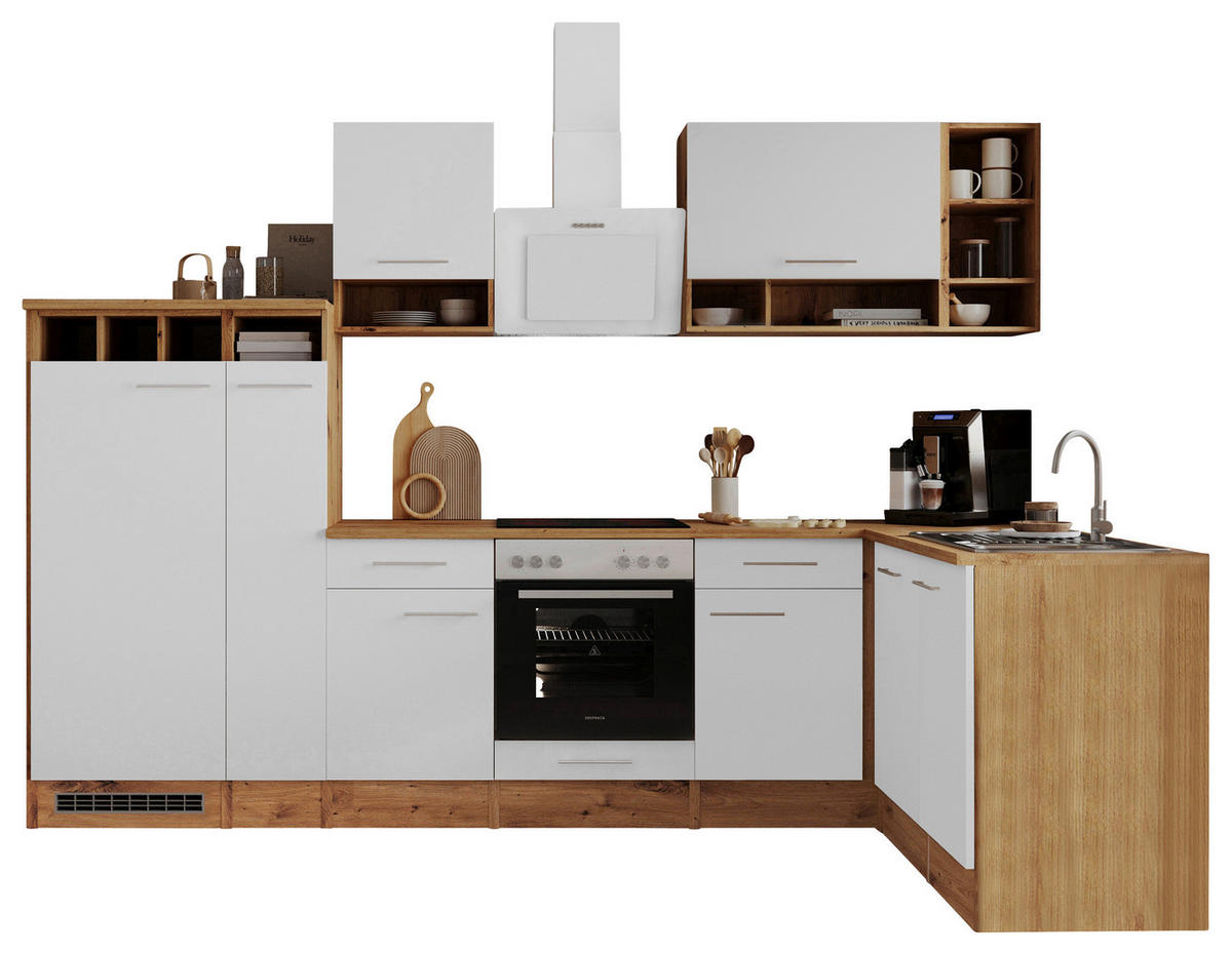 HÖRNKÖK 310/172 cm  i vit, skogsek  - vit/skogsek, Basics, metall/trämaterial (310/172cm) - Respekta