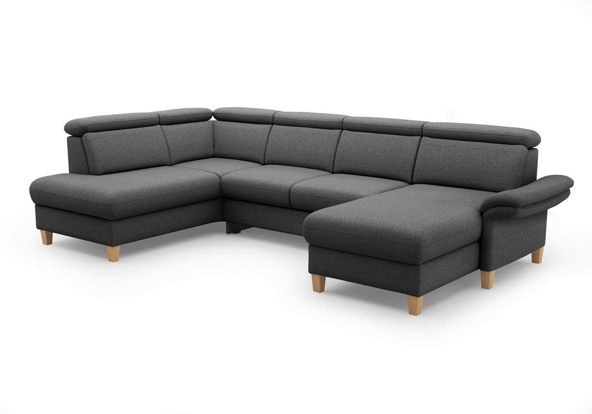 WOHNLANDSCHAFT Flachgewebe Dunkelgrau  - Eichefarben/Dunkelgrau, Konventionell, Holz/Textil (193/321/166cm) - Sit & More