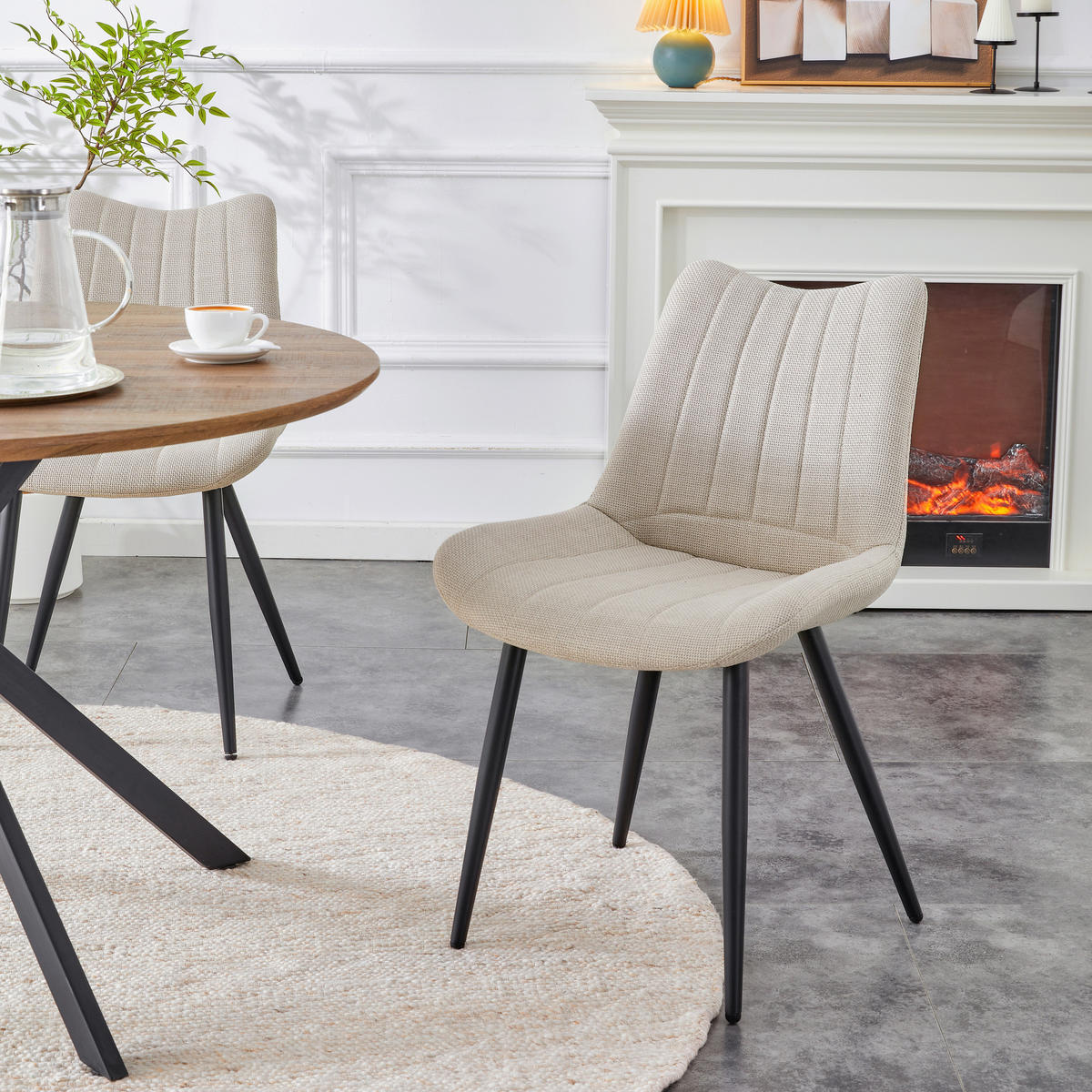 STUHL-SET 2 Stück  in Webstoff  - Creme/Schwarz, MODERN, Textil/Metall (53/86/59cm) - MID.YOU