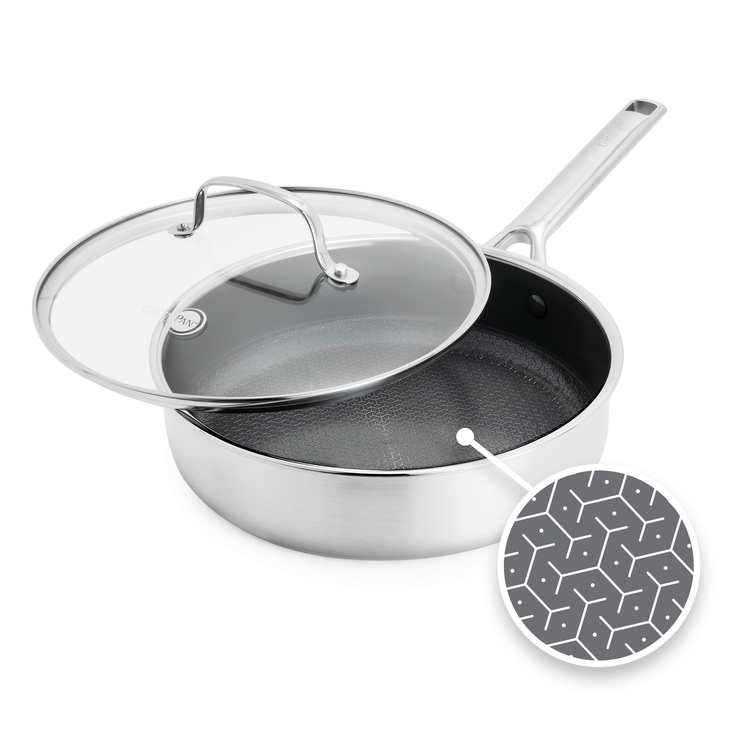 GreenPan Schmorpfanne Apex Schwarz, Edelstahl, Transparent