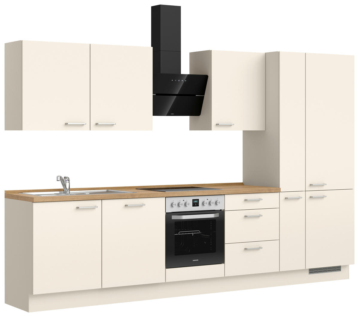 KÜCHENBLOCK 330 cm   in Eichefarben, Magnolie  - Edelstahlfarben/Eichefarben, MODERN, Holzwerkstoff/Metall (330cm) - Nobilia